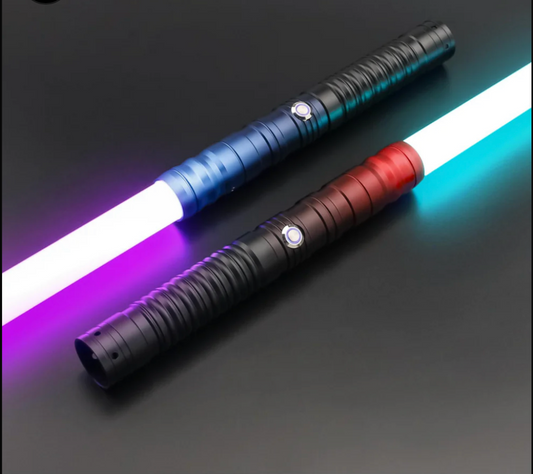 [03] USA TAX DEDUCTIBLE MARTIAL ARTS SABER = ABC = HUNTER SABER = TWO Smaller Saber Black with Blue and Black with Red - "HUNTER SABERS" @ (2 Sabers Can be Combined into 1 Staff)